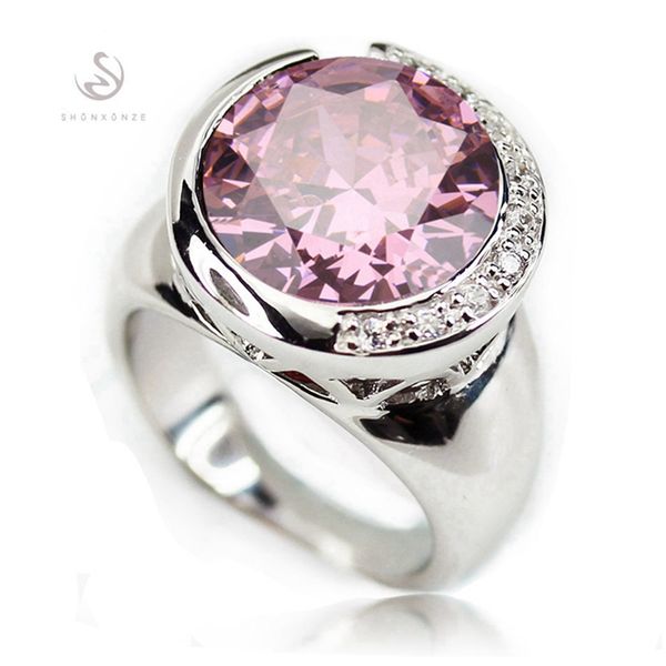 

shunxunze engagement wedding rings jewelry & accessories for men and women'dropshipping pink cubic zirconia rhodium plated r863 size 6, Silver