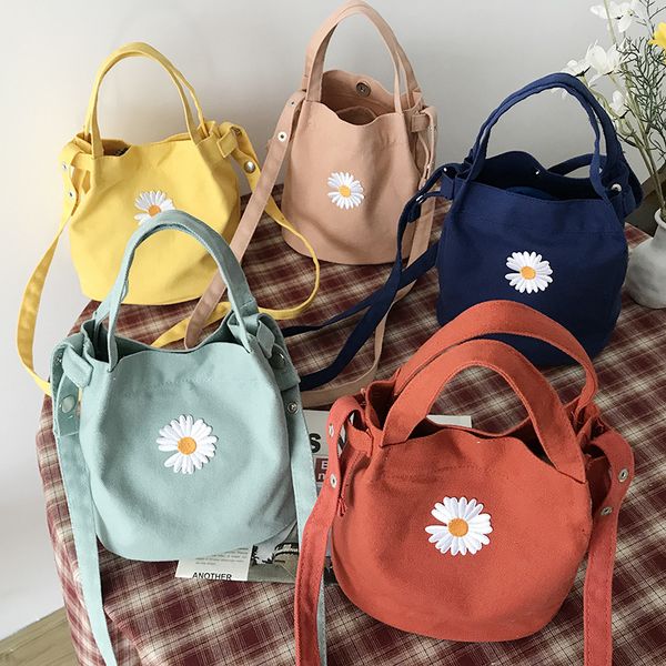 

aber women's mini canvas shoulder bag daisy small cotton handbag totes ladies casual vintage purse cloth bucket pouch for girls