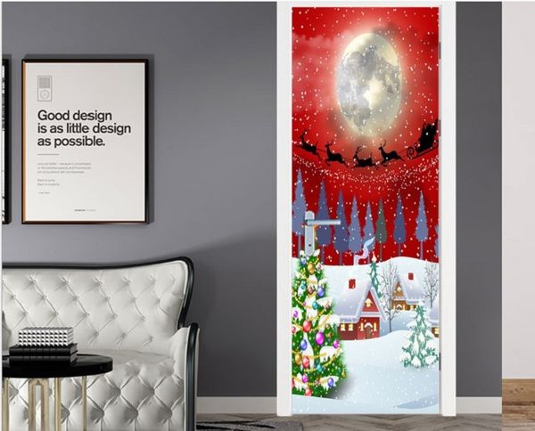 

2020 smt028 christmas elk snow scene sticker 3d simulation door sticker removable waterproof wall sticker bedroom living room diy