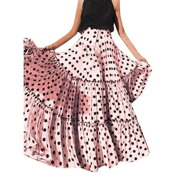 

sagace women fashion high waist polka dot printed skirt loose ruffled pleated skirt ruffles princess long skirt nov, Black