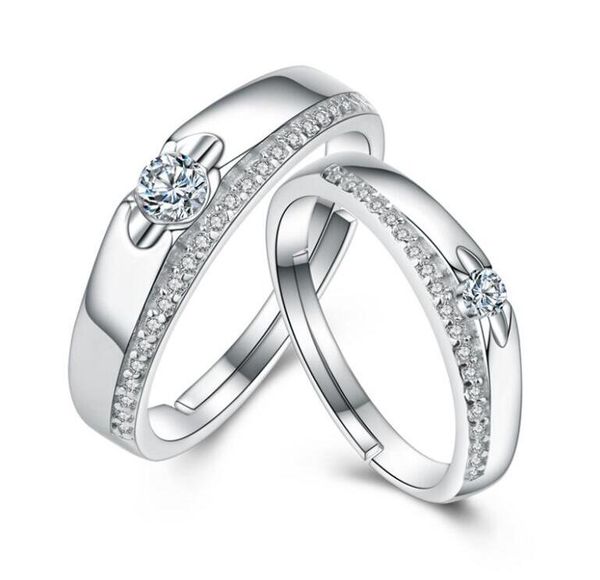 

2020 diy couple jewelry rings diamond crystal crown engagement jewellery promise rings for women men open size, Silver