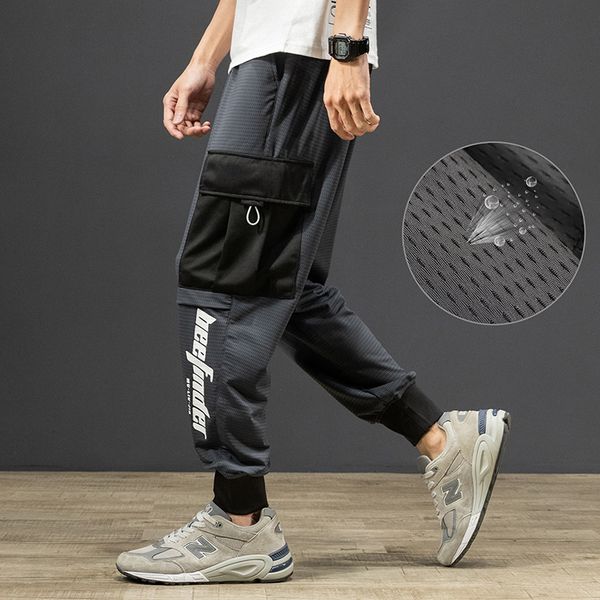 

summer mesh вискозного волокна спорт сыпучие beam ножки спортивные штаны мужская большой карман тонкие quick dry брюки мужчины одежда omp205, Black