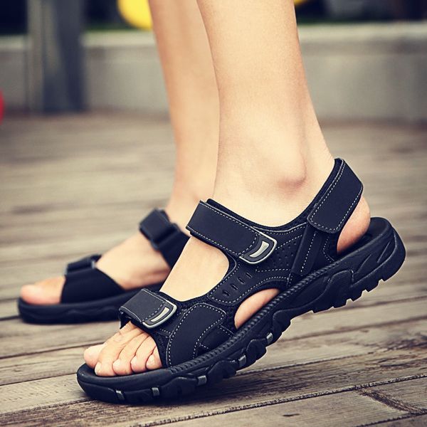 

summer men sandals hook&loop men's summer shoes 2020 fashion waterproof casual beach shoes size:39-44 black