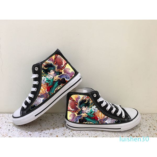 

whoholl men women's anime my hero academia midoriya izuku katsuki s print canvas shoes high canvas sneakers casual shoes l30, Black