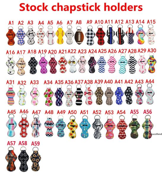 

59 design neoprene keychain sports printed chapstick holder leopard keychian wrap lip cover party favor christmas gift