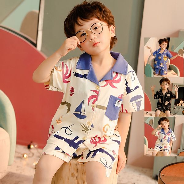 

детская хлопка с коротким рукавом большой 12 средних пижамы пижамы и большой мальчик 15-летний мальчик летом тонкие бытовые одежды летний ко, Black;brown