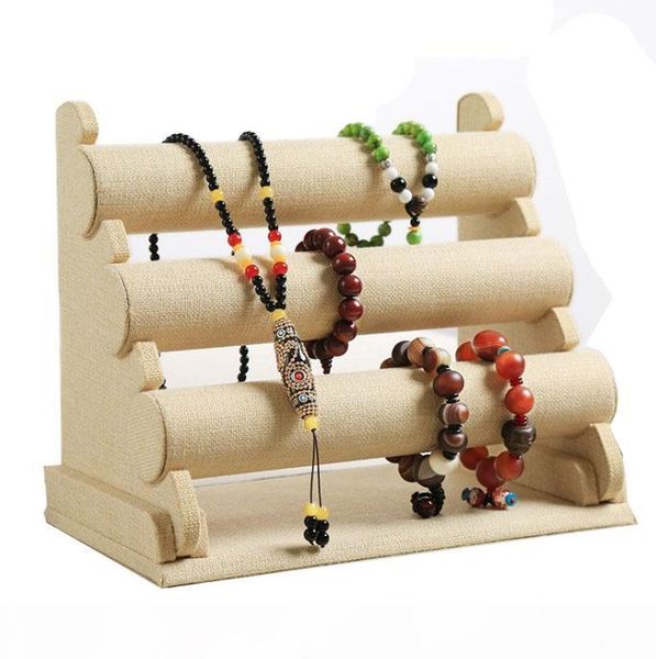 

upscale linen bracelet bangle jewelry display stand holder organizer three-layer hair band watch jewelry counter display rack shelf, Black;white