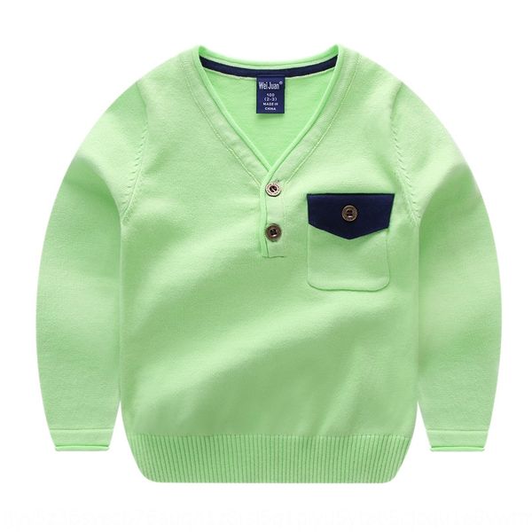 

h2gub pick size 2020 autumn new pullover v-neck open button autumn long sleeve knitted children's wear pullover shirt children's c, Blue
