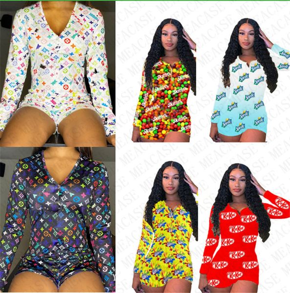 

summer fashion shorts romper for women luxury long sleeve jumpsuit button playsuit designer letters printing one piece shorts clothes d72713, Blue