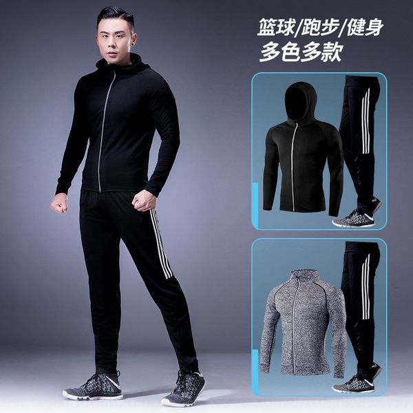 

5qoj8 men's fitness suit night running sportswear two-piece suit gym morning tight pants sportswear tight pants running quick-drying cl, White;black