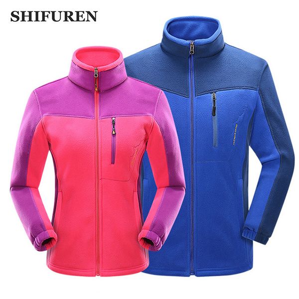 

shifuren men women winter warm fleece jackets outdoor sports coats hiking skiing jacket long sleeve camping outerwear, Blue;black