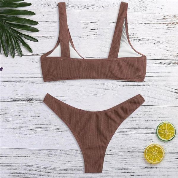 

summer ladies solid color bikini female split swimsuit brown vest conservative low waist bikini z1227, White;black