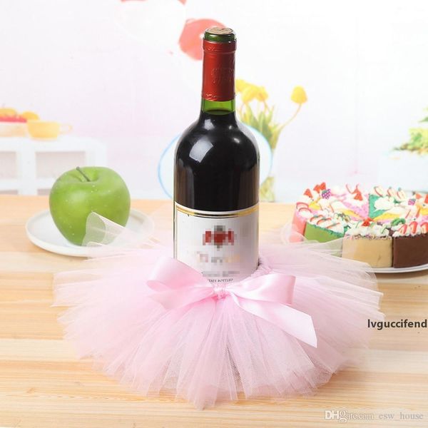 

red wine bottle cover tulle wine bottle skirt with glitter gold brims for wedding party baby shower christmas birthday cake decorations