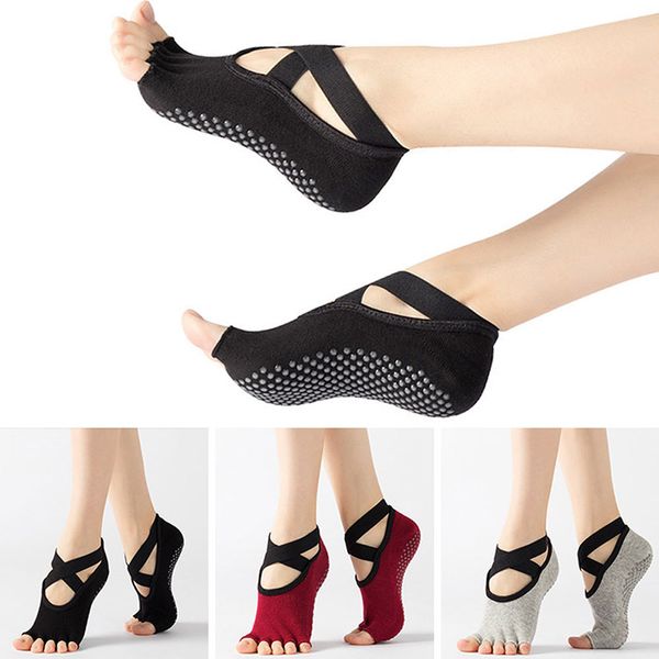 

women yoga socks silicone pilates barre socks fitness sport sock sports dance slippers with grips for women girls supplies, Black