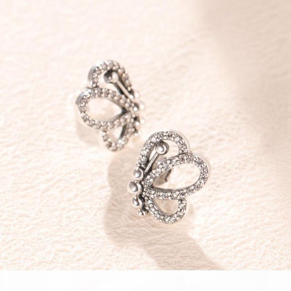 

2019 new arrival 925 sterling silver stud earring for pandora butterfly outlines earrings luxury designer women earrings original box set, Golden;silver