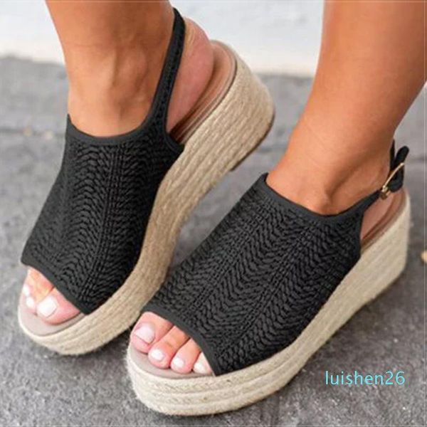 

women sandals retro platform sandals with 6cm high heels wedges shoes for women plus size 43 summer zapatos mujer l26, Black