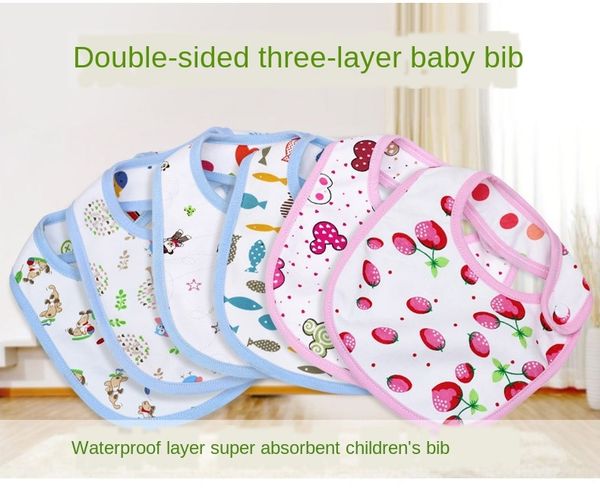 

cartoon towel pure cotton double-sided available infant saliva towel press button breathable bib baby bib feeding pocket