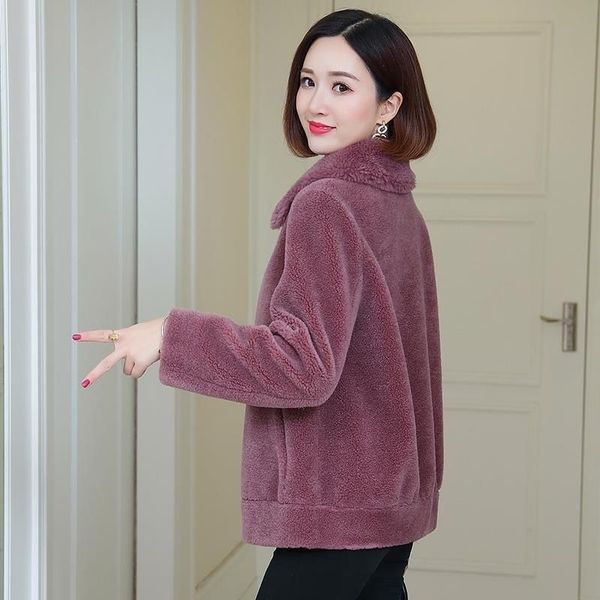 

women full sleeve lapel solid faux fur coat jacket female turn down collar winter warm plush outwear lady casual overcoat t63, Black