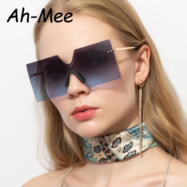 

trendy oversized square sunglasses women 2020 punk vintage grey blue rimless lens shades uv400 retro flat big sun glasses, White;black