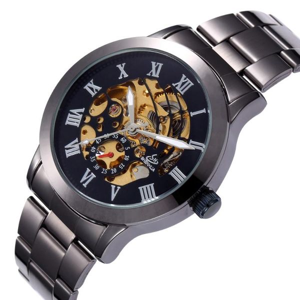 

2020 men's skeleton watch antique automatic watches male mechanical vintage casual wrist watch retro bronze clock, Slivery;brown