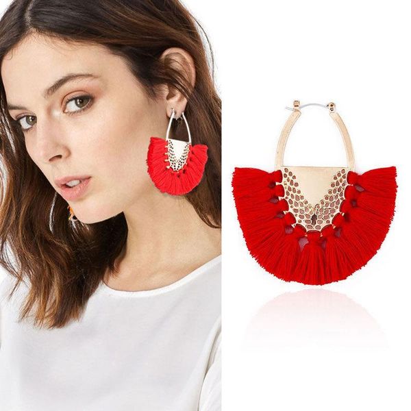 

new bohemian fan tassel earrings girl jewelry pendant dating dress up gift wholesale, Golden