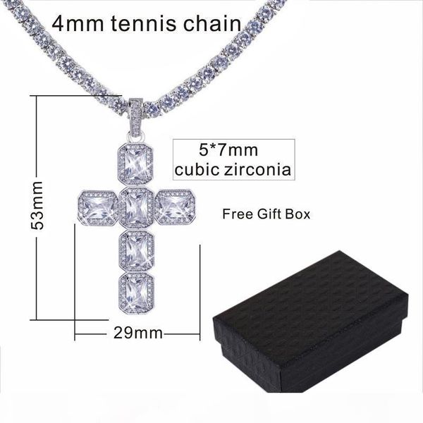 

l mens women 's gold silver color cz zircon iced hip hop cross pendant with 4mm 16 18 20 24 inches tennis chain choker necklace s