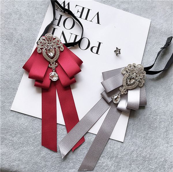 

korean women's school uniform college bow ties gifts for men slim rhinestone bowtie clothing fashionable wedding accessories, Black;gray