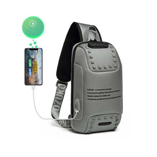 

new men rivet crossbody bags usb anti-theft lock shoulder bag waterproof chest pack short trip messenger bag for men sling