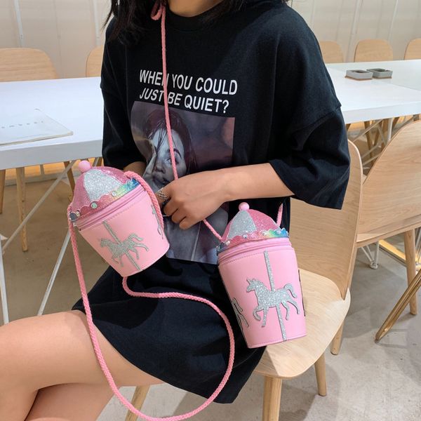 

розовый carousel bucket дизайн кожа pu молодые девушки вскользь daily кошелек плеча crossbody сумка сумки женщин сцепления сумка для детей