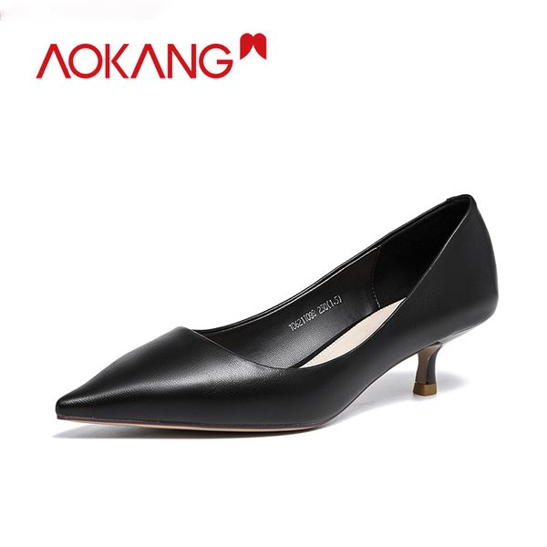 

dress shoes aokang pumps women pointed toe ladies woman high heels, Black