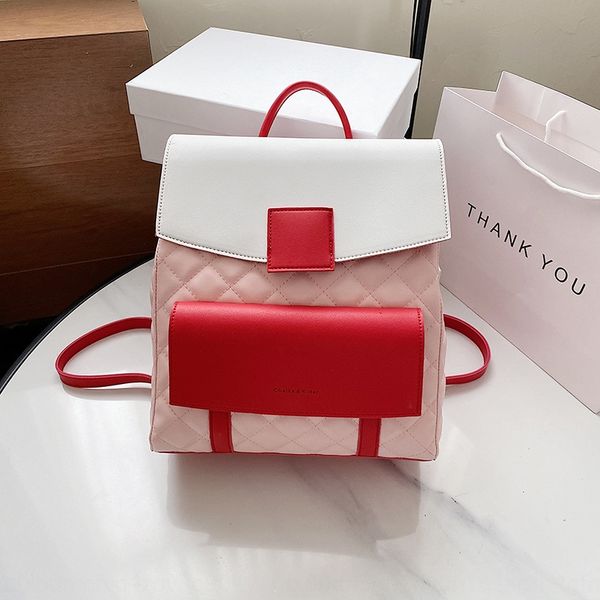 

taqjd 2020 fashion contrast color fashion new women's portable large capacity women's diamond backpack steel backpack bag embroide