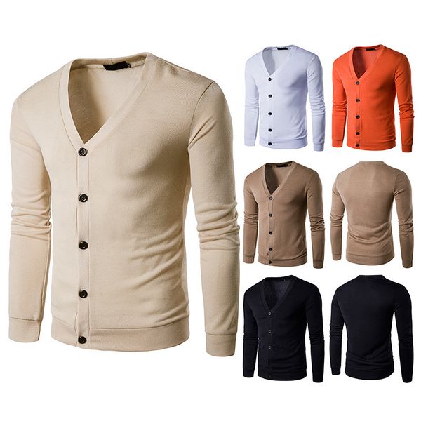 

mens new fashion solid color v-neck cardigan knitwear y39, White;black