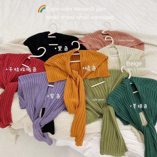 

ins korean wool knot small cloak scarf cloak shawl good to wear soft white knitted shawl fake two-piece scarf girl, Blue;gray