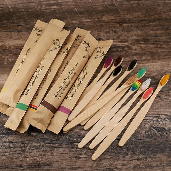 

10 colors head bamboo toothbrush wholesale environment wooden rainbow bamboo toothbrush oral care soft bristle wcw961