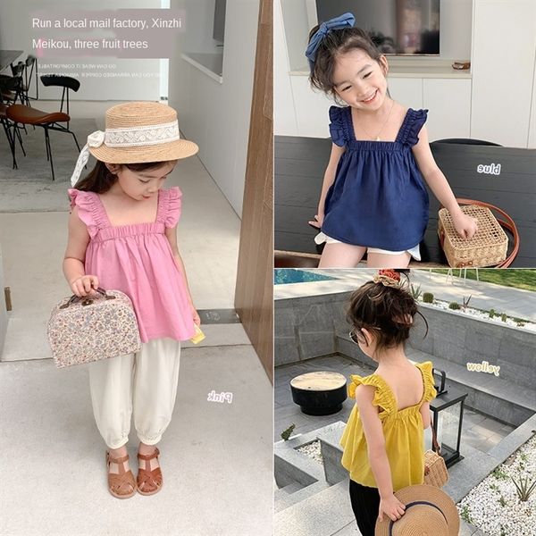

yuyao 2020 children's solid color sling new baby sling vest skirt girl's sweet fashion korean sleeveless vest skirt, White;black