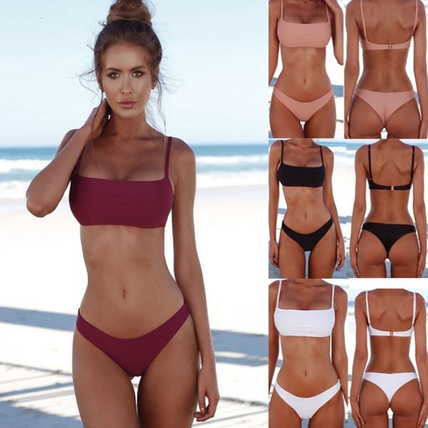

bikini set two piece swimsuit bikinis swimwear women solid biquini popular female swimming suit beachwear bathing suit, White;black