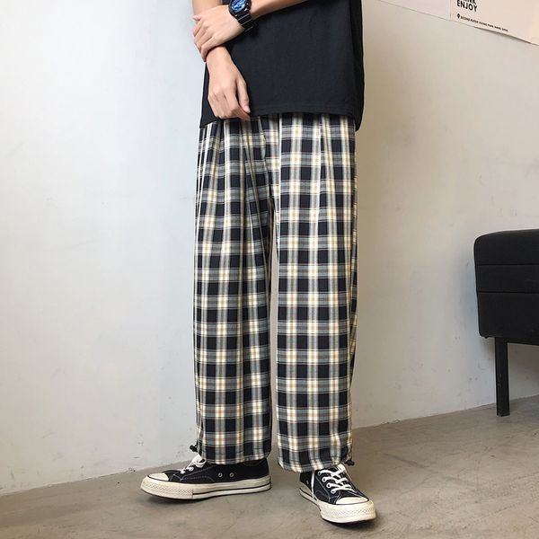 

classic plaid harem pants men summer elastic waist cropped trousers 100% cotton jogger pants street loose bloomers male female, Black