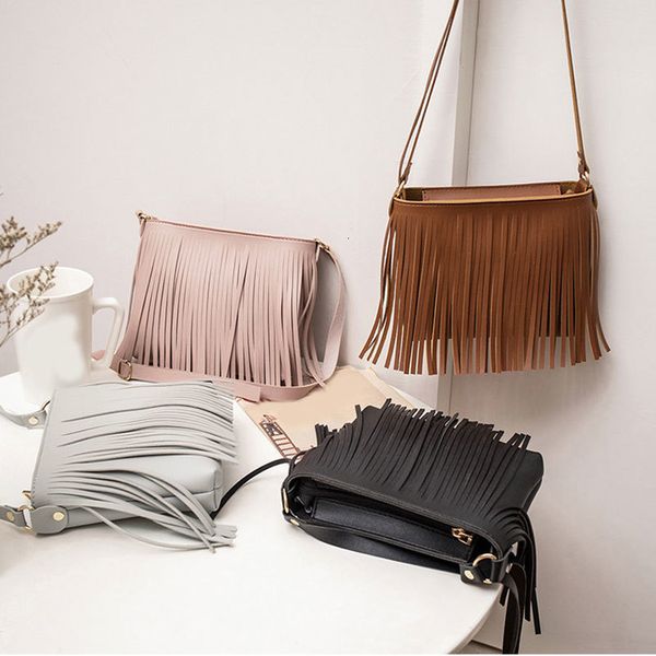 

fashion casual girls ladies womens bags sweet tassel shoulder bag purse solid color pu messenger mobile phone bag clutch