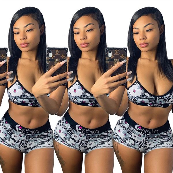 

summer women swimwear fashion tracksuit braces push up bra vest + shorts two piece outfits trendy letter swimwear quick dry bikini suit 2020, Blue