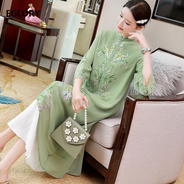 

new 2020 autumn long coat trench women exquisite embroidery flower single breasted green dark blue coat outwear 3xl, Tan;black