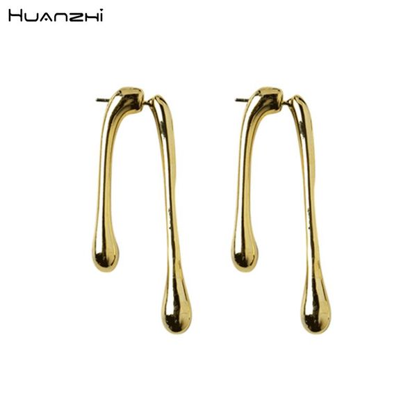 

huanzhi new design s925 silver irregular waterdrop asymmetry ball gold metal earrings geometric long earrings for women party