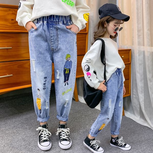 

autumn women's big children's ripped 2020 jeans and jeans autumn korean style fashion girl beauty image casual trendy pants, Blue