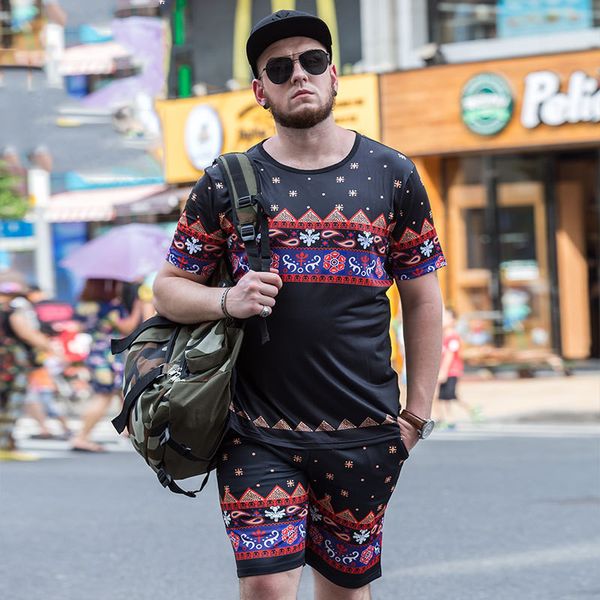 

new tide fashion super large casual men code round collar short sleeved summer style t- shirts size xl-6xl 2pcs tshirt sweatpant, Gray