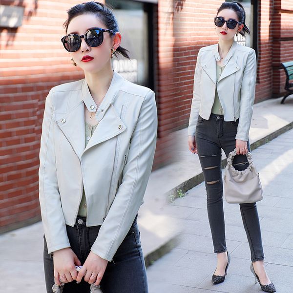 

2020 new autumn women pu leather jacket woman zipper short coat female black punk bomber faux leather outwear spring blazer