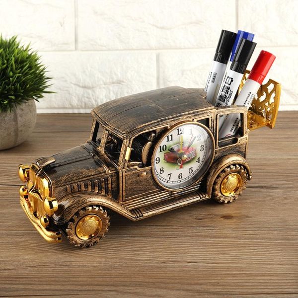 

desk & table clocks multi-function alarm clock classical vintage car digital gift pen holder for students supplies decoration