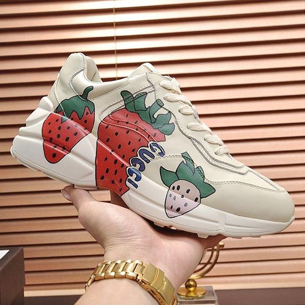 

women fashion shoes luxury rhyton sneaker with strawberry sports scarpe da donna with origin box lady shoes fashion footwears zapatos mu, Black