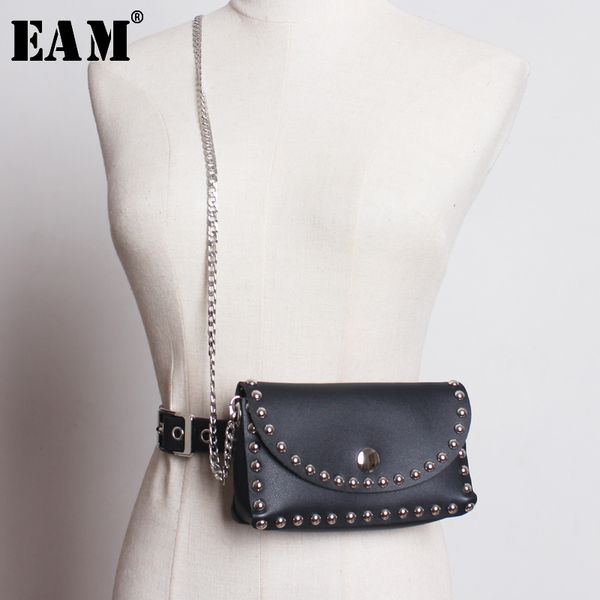 

eam] 2020 new spring summer pu leather rivet mini-bag chain stitch personality long belt women fashion all-match jq868, Black;brown