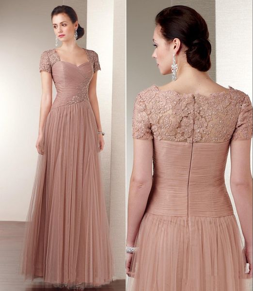 

plus size bean paste tulle lace long mother of the bride dresses short sleeves floor-length beading appliques for wedding evening dress, Black;red