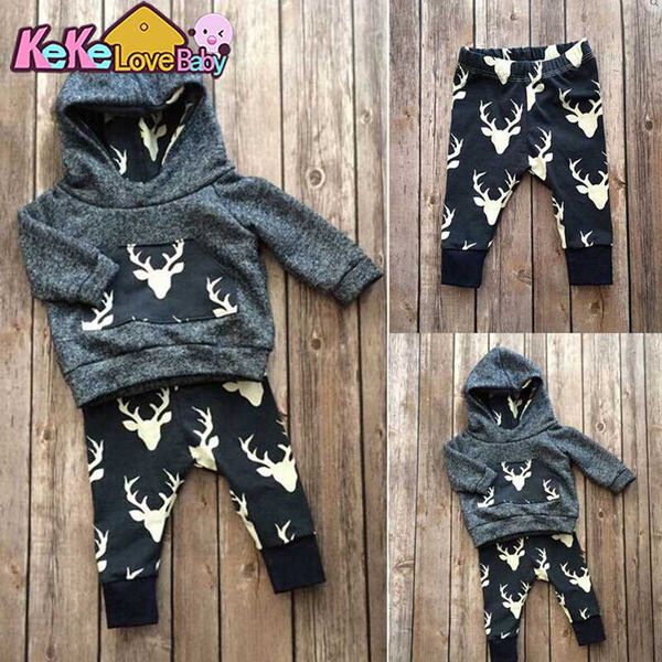 

newborn baby boy clothes set winter hooded outfit christmas deer pattern hoodie pants new born infant boys clothing sets, White