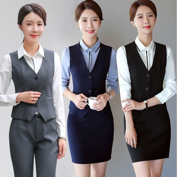 

профессиональный костюм жилет vest2019 зима мода slim fit короткий черный жилет новых женщин на стойке регистрации отеля, Black;white